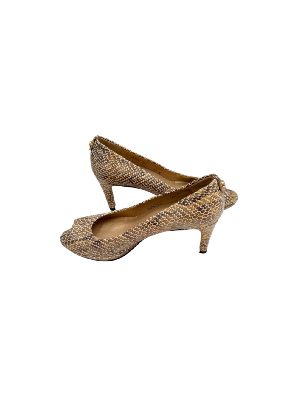 Stuart Weitzman Brown Tan Snake Embossed Leather Open Toe Heels 8.5 N